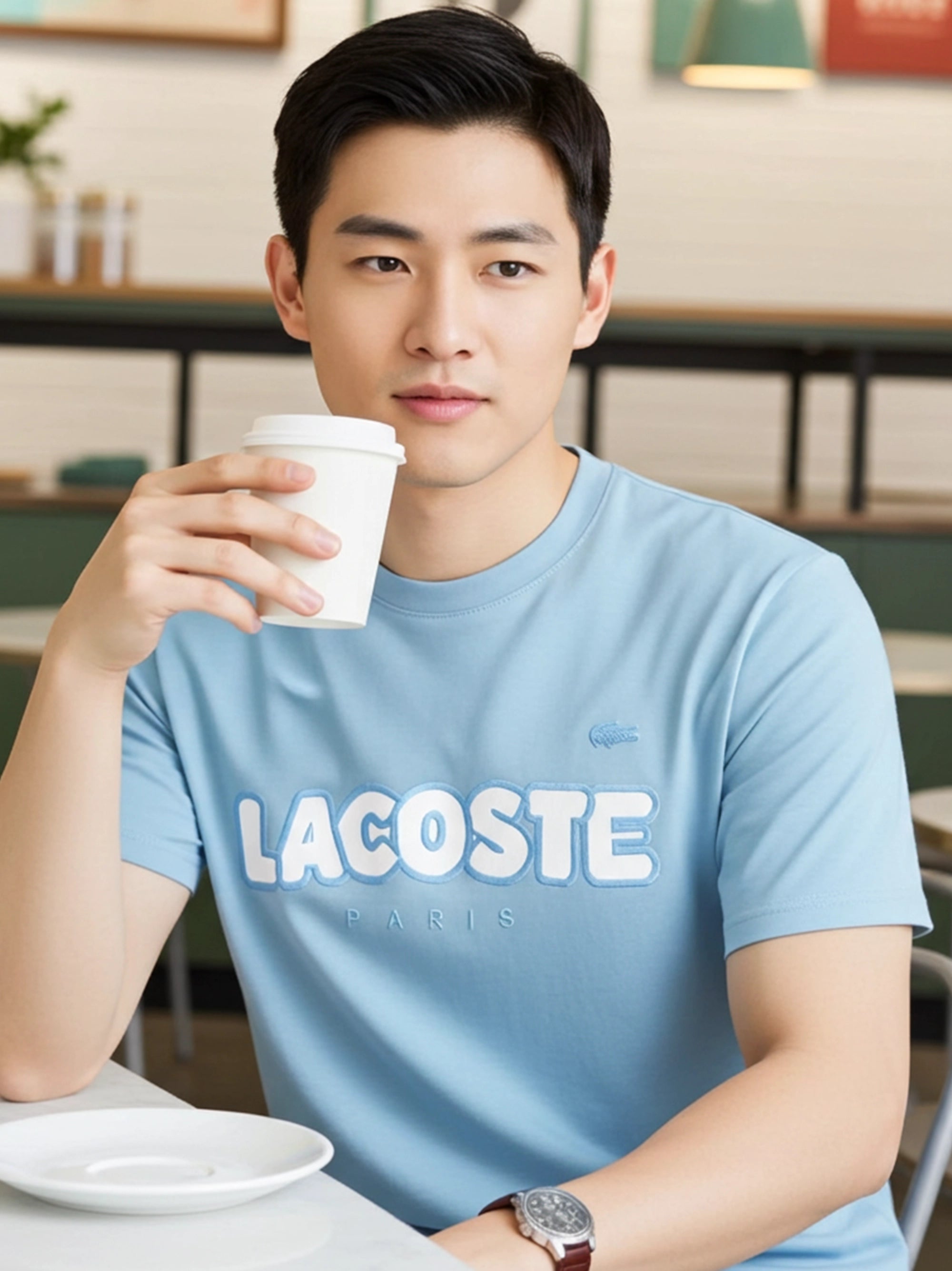 Men's Stylish Embroidery Logo Sky Blue T-shirt