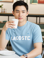 Men's Stylish Embroidery Logo Sky Blue T-shirt