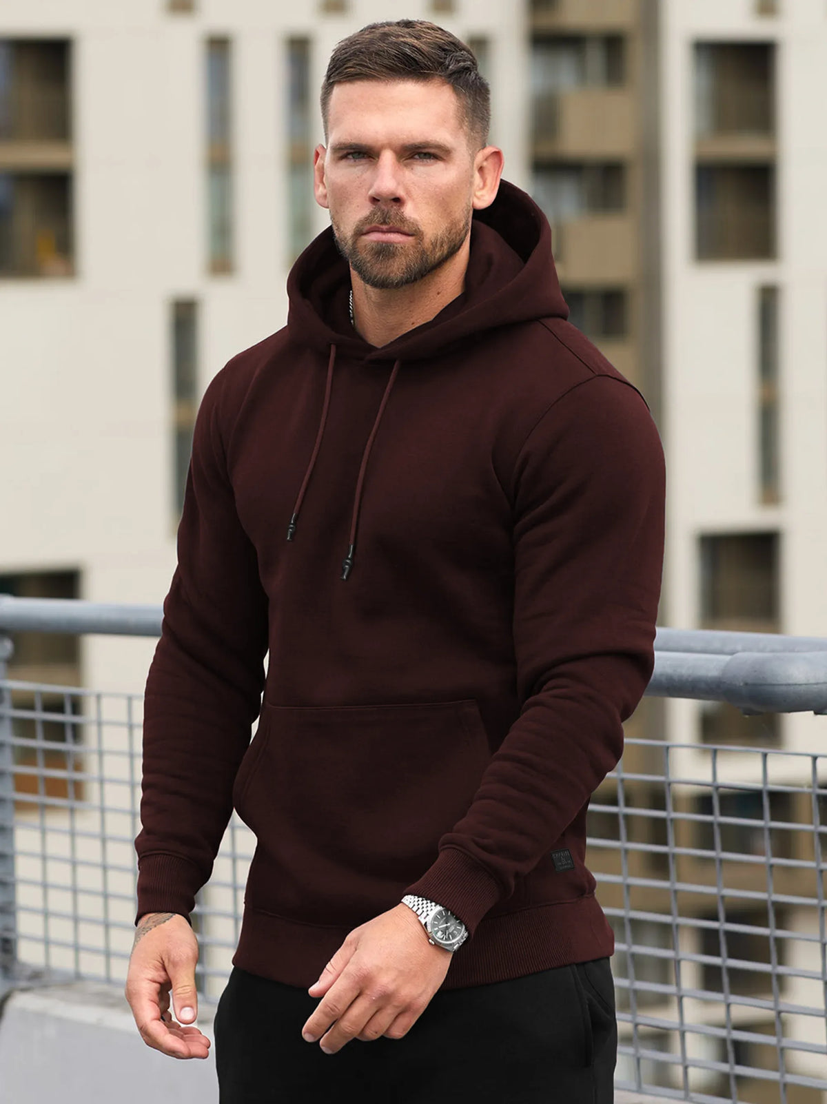 Men s fleece Maroon slim fit hoodie Casual Collection