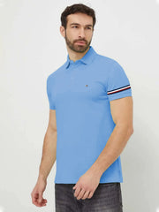 Mens Light Blue Solid Collar Polo Shirt