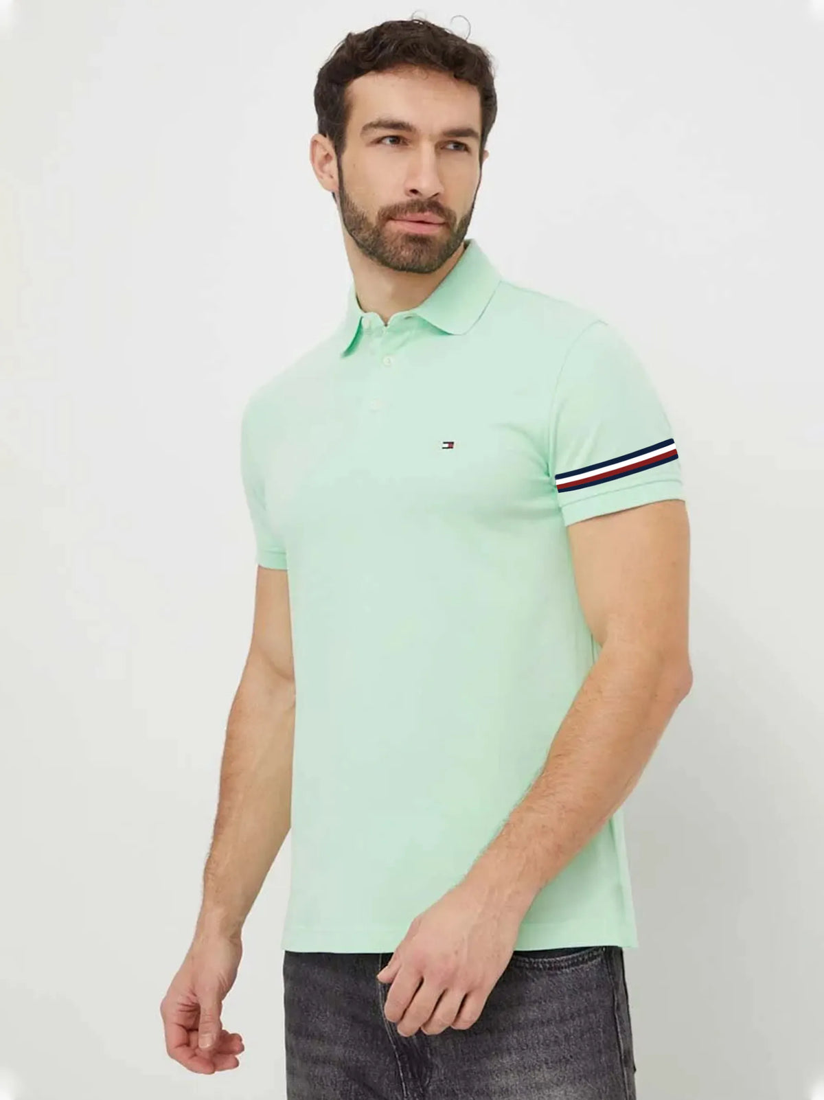 Mens Lime Green Solid Collar Polo Shirt