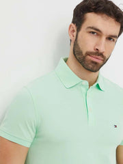 Mens Lime Green Solid Collar Polo Shirt