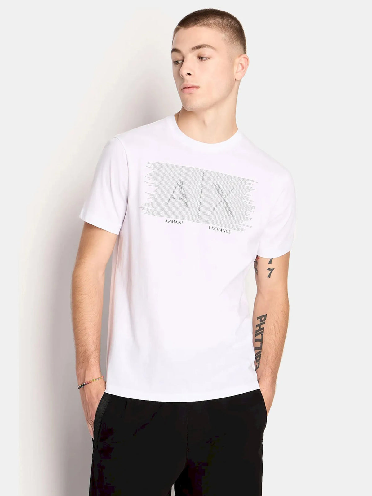 Mens Regular Fit Ax Lines Box Logo White Tee