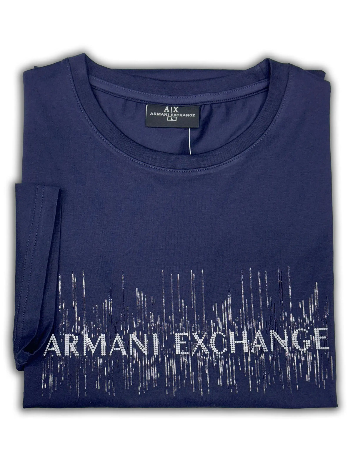 A|X Mens Sequined Logo Crew Neck Cotton Blue T-shirt