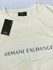 A|X Mens Sequined Logo Crew Neck Cotton Off White T-shirt