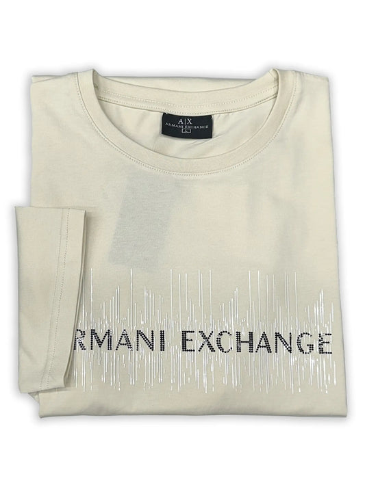 A|X Mens Sequined Logo Crew Neck Cotton Off White T-shirt