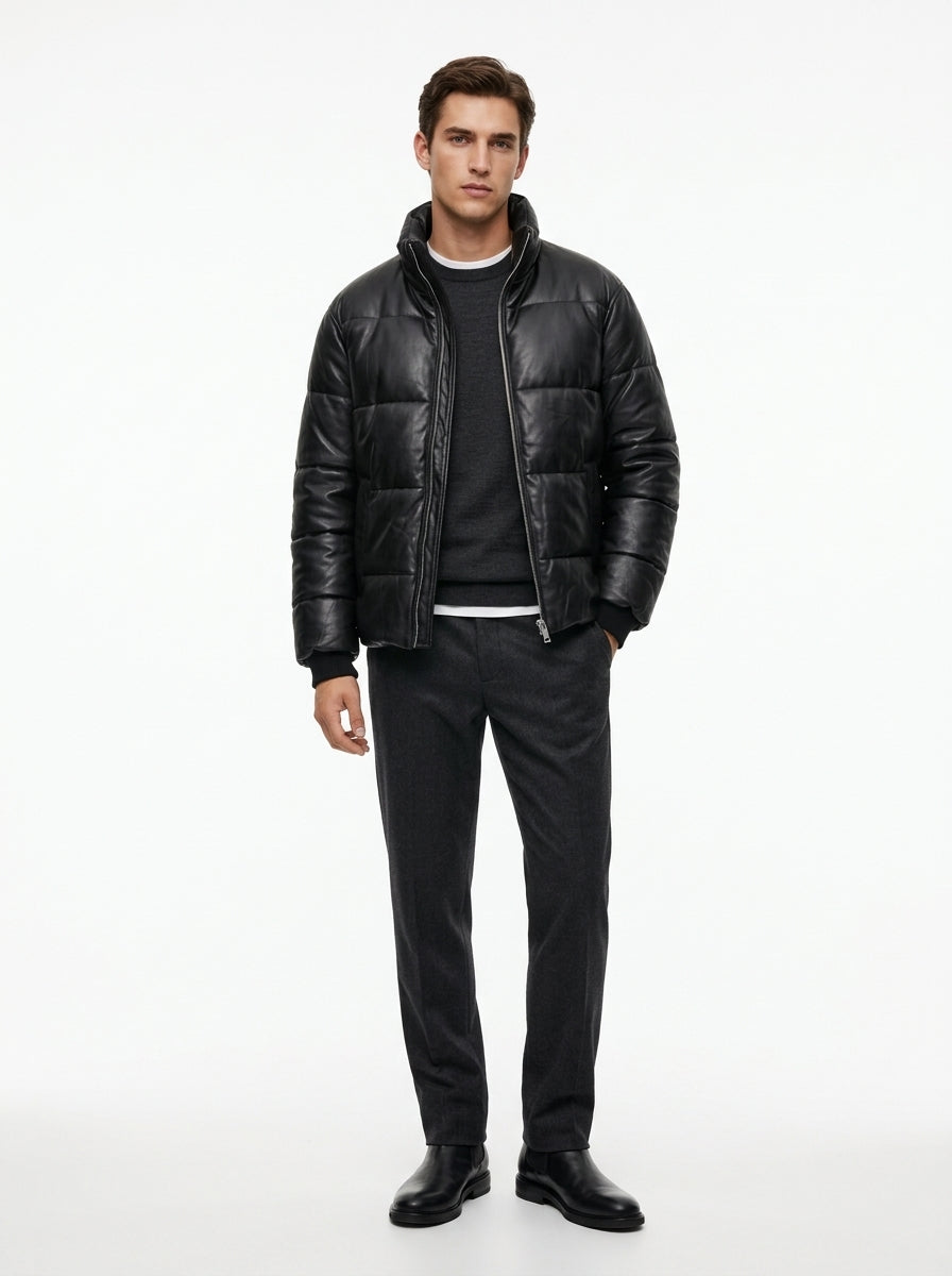 FAUX LEATHER PUFFER JACKET