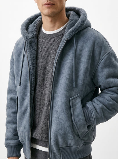 Double Sided Suede Fur Hooded Jacket