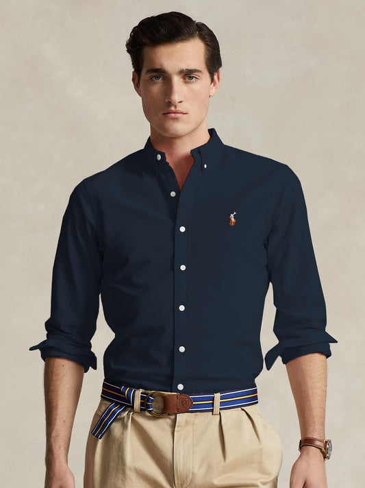 Original Embroidered Multicolor Logo Navy Blue Casual Shirt