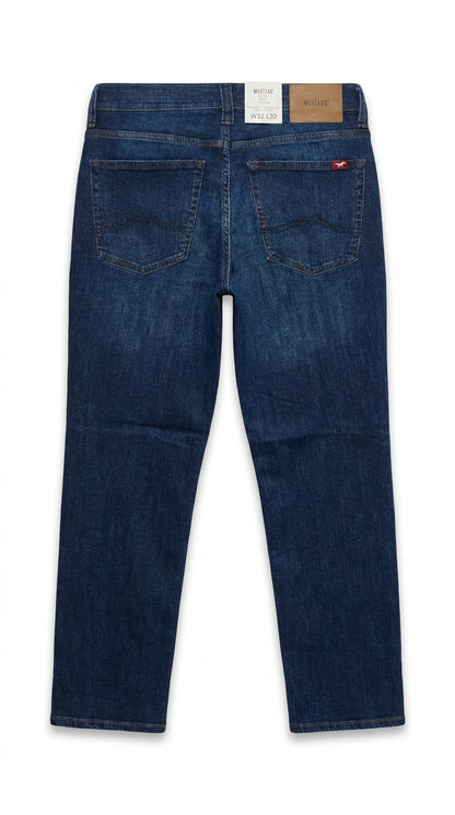 Mustang Men’s Dark Indigo Straight-Fit Jeans.