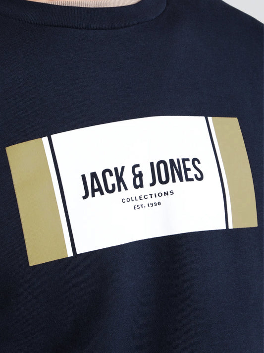 Premium Men Navy Blue Label Logo Print Sweatshirt