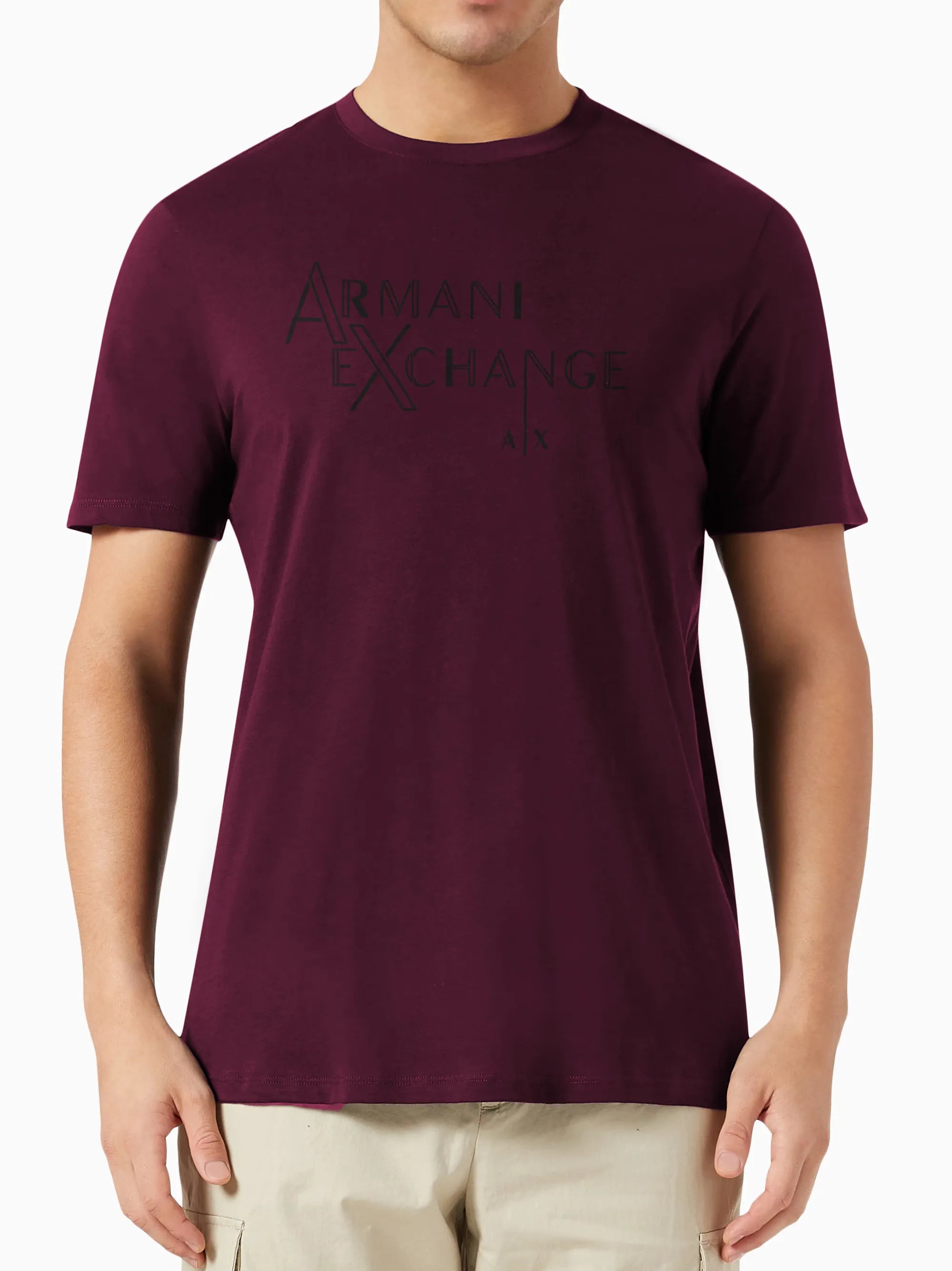 A|X Printed Logo Crew Neck Maroon T-shirt