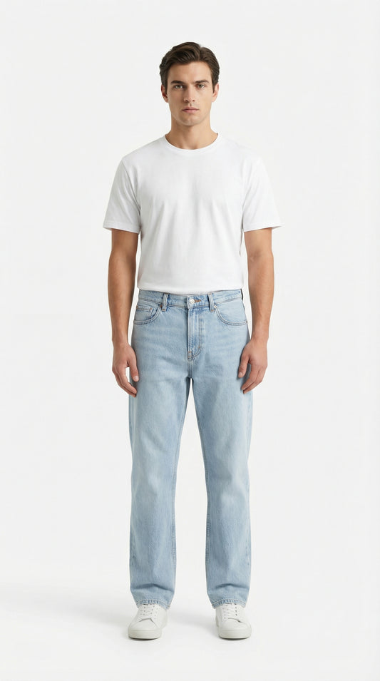 Pull & Bear Men’s Relaxed Fit Jeans in Light Blue Wash