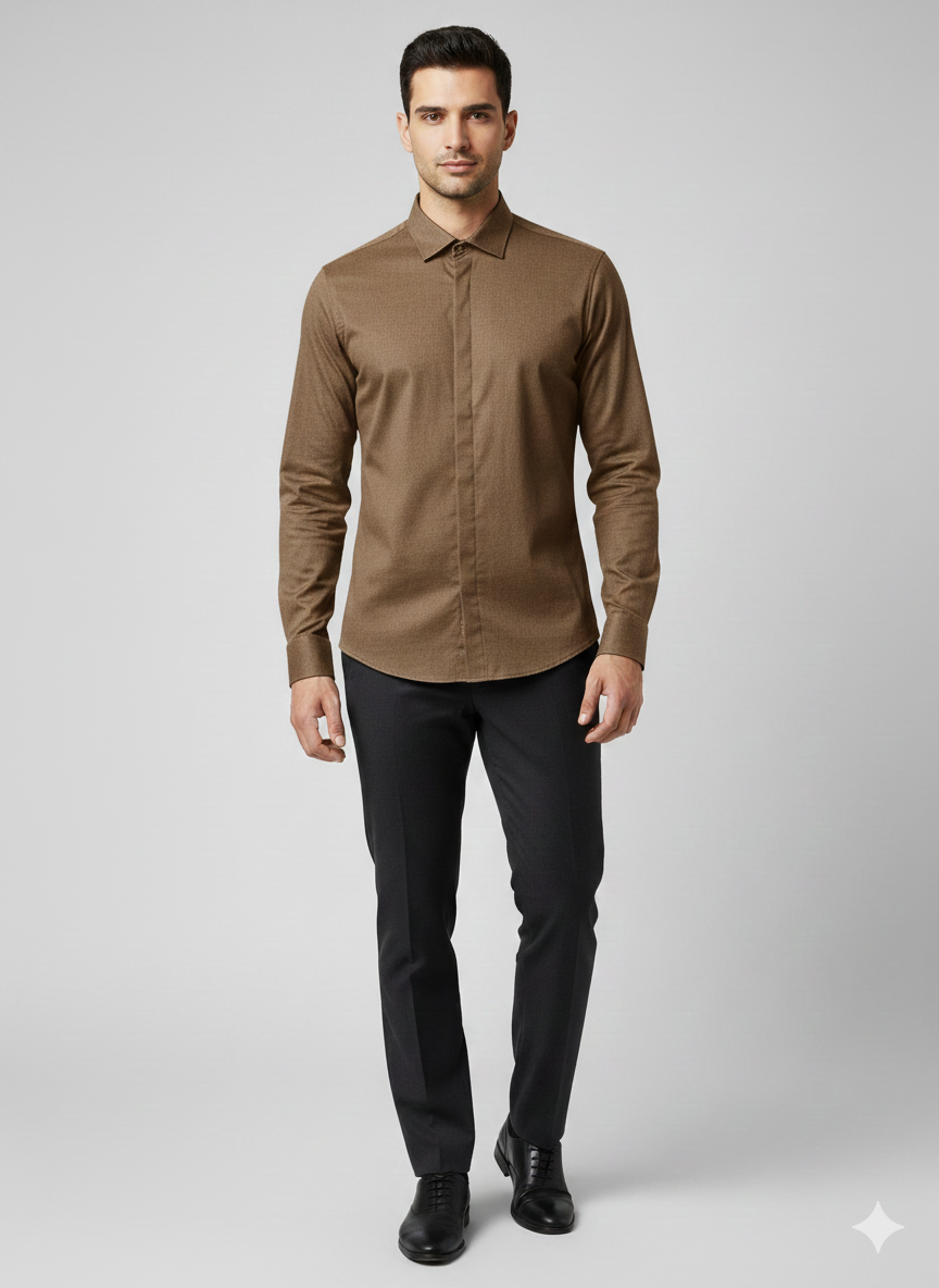 River Island Slim Fit Casual Shirt - Caramel Tan