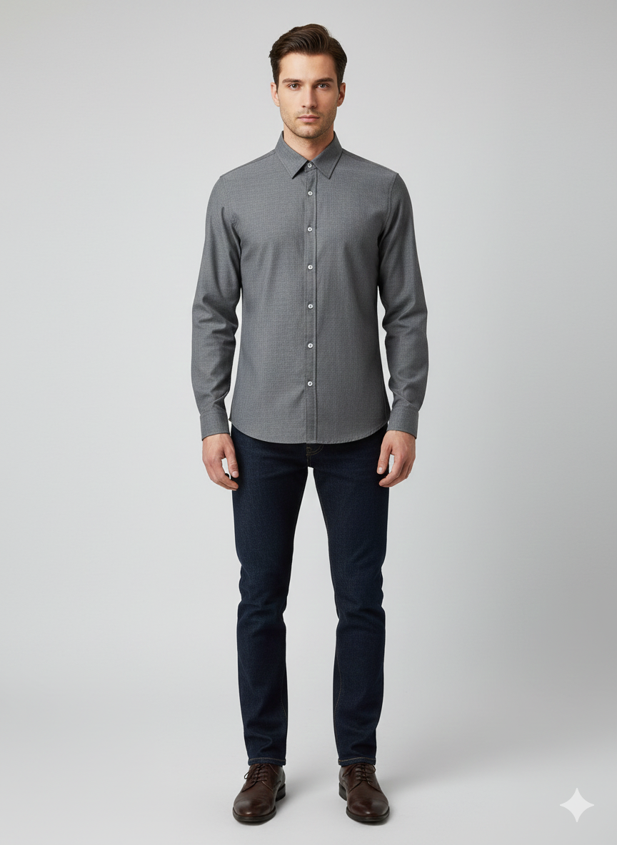 River Island Slim Fit Casual Shirt - Heather Grey