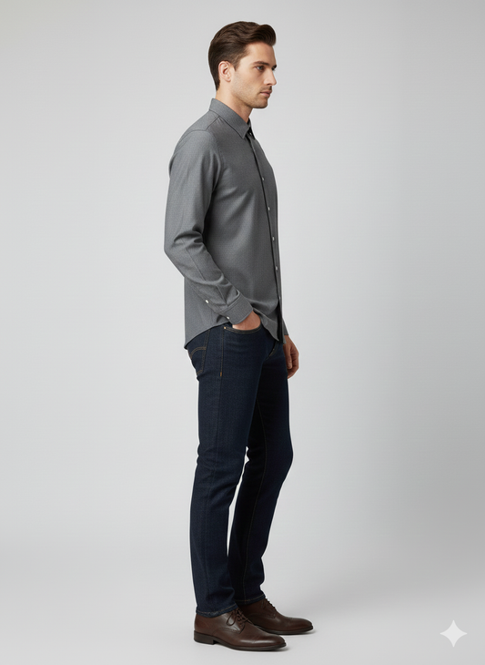 River Island Slim Fit Casual Shirt - Heather Grey