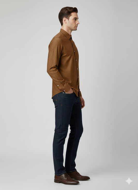 River Island Slim Fit Casual Shirt - Burnt Rust