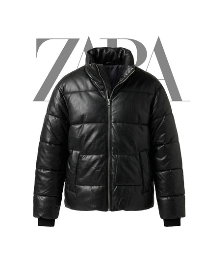 FAUX LEATHER PUFFER JACKET