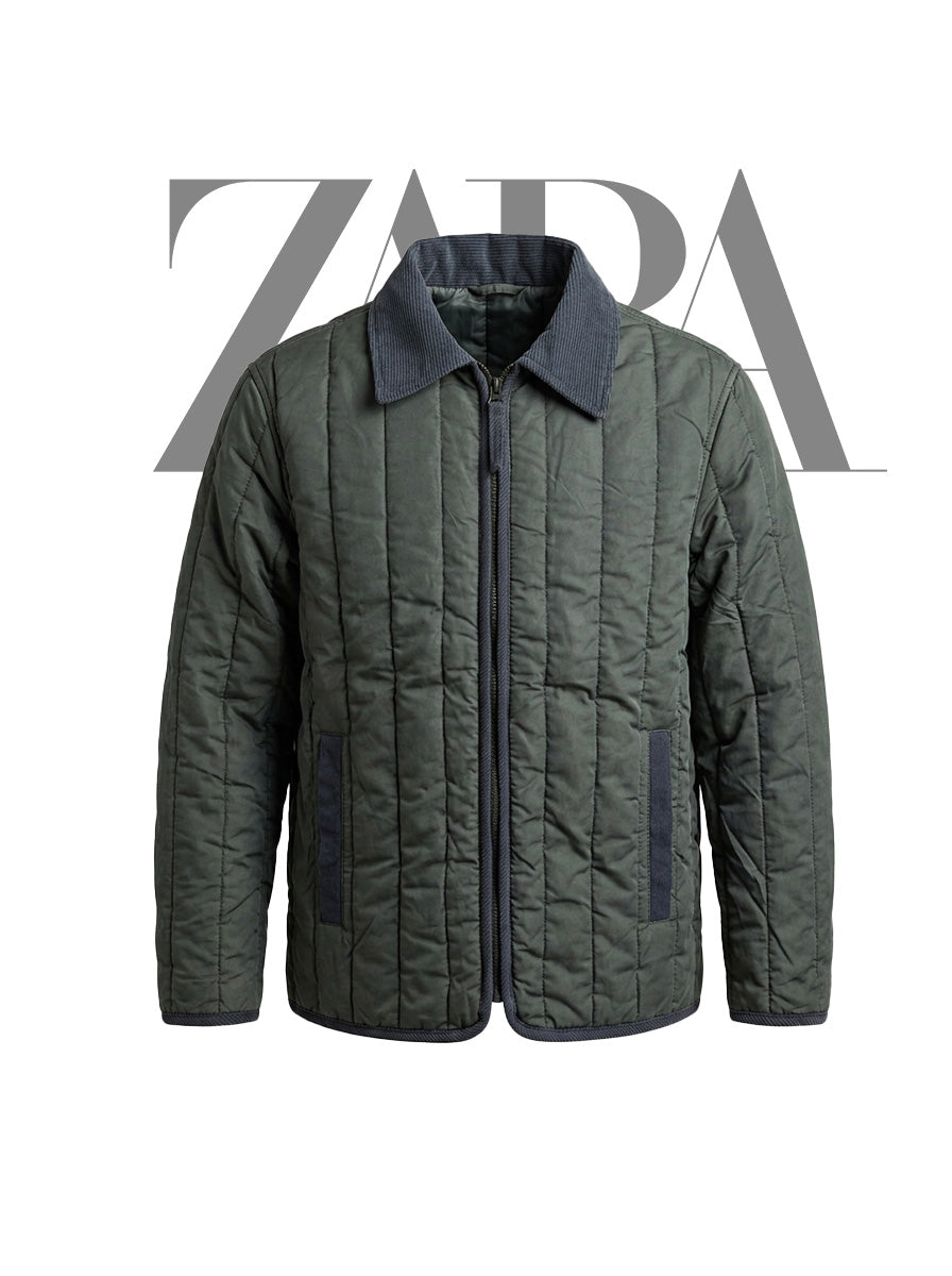 QUILTED JACKET WITH CONTRAST CORDUROY COLLAR