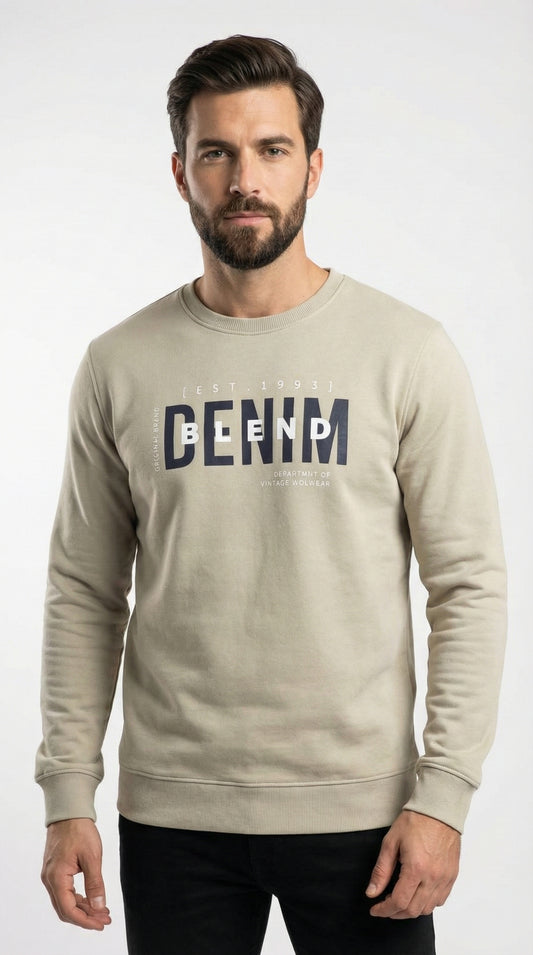 Blend Premium Oatmeal Taupe Graphic Sweatshirt