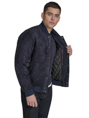 T|H Faux Suede Logo Varsity Bomber Navy Blue Jacket