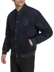 T|H Faux Suede Logo Varsity Bomber Navy Blue Jacket