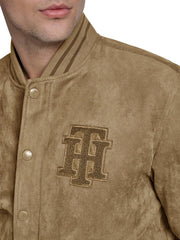 T|H Faux Suede Logo Varsity Bomber Camel Jacket
