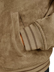 T|H Faux Suede Logo Varsity Bomber Camel Jacket