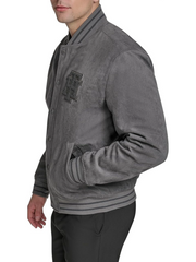 T|H Faux Suede Logo Varsity Bomber Gray Jacket