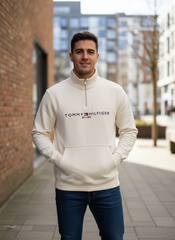 Tommy Hilfiger Quarter-Zip Fleece Pullover Cream