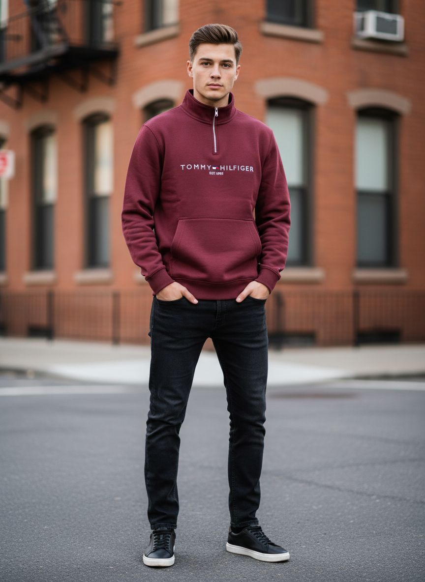 Tommy Hilfiger Quarter-Zip Fleece Pullover Maroon
