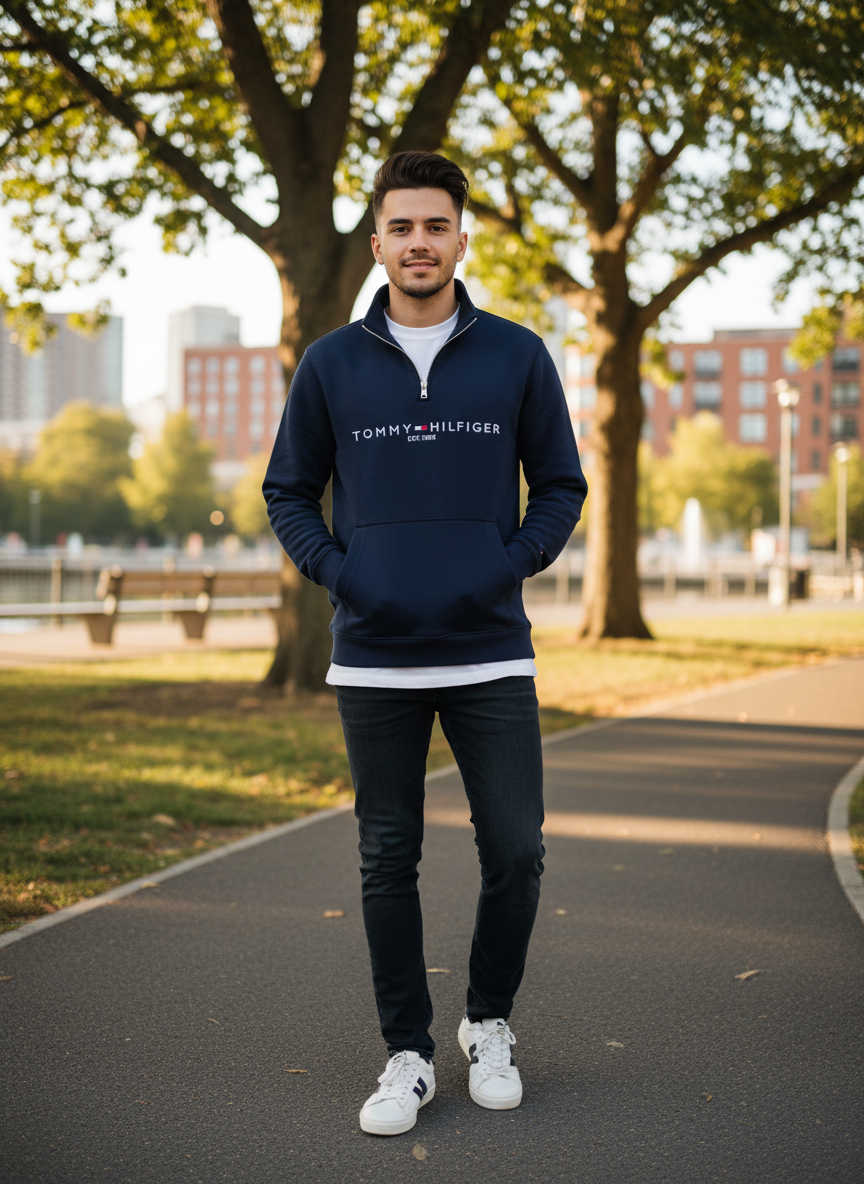 Tommy Hilfiger Quarter-Zip Fleece Pullover Navy Blue