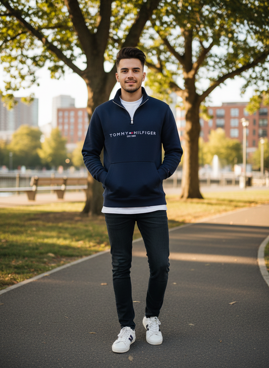 Tommy Hilfiger Quarter-Zip Fleece Pullover Navy Blue