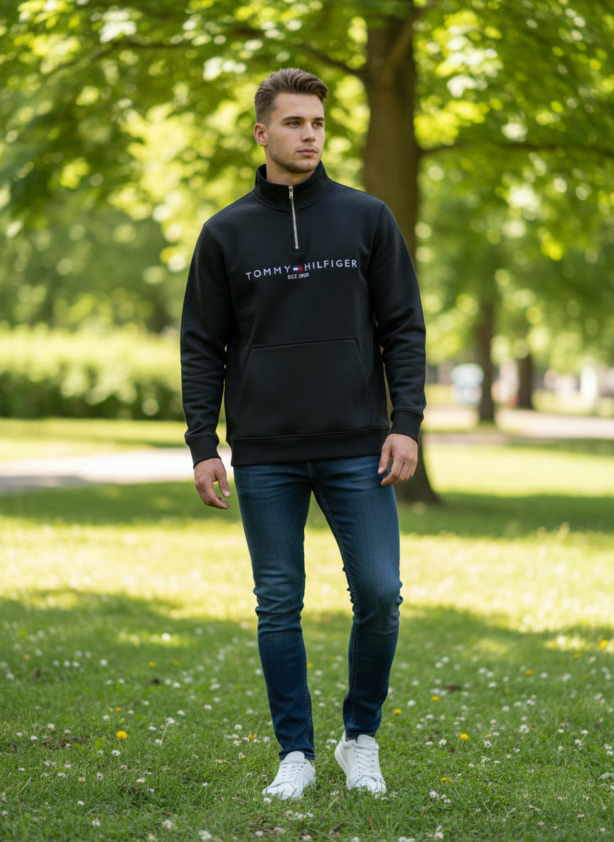 Tommy Hilfiger Quarter-Zip Fleece Pullover Black