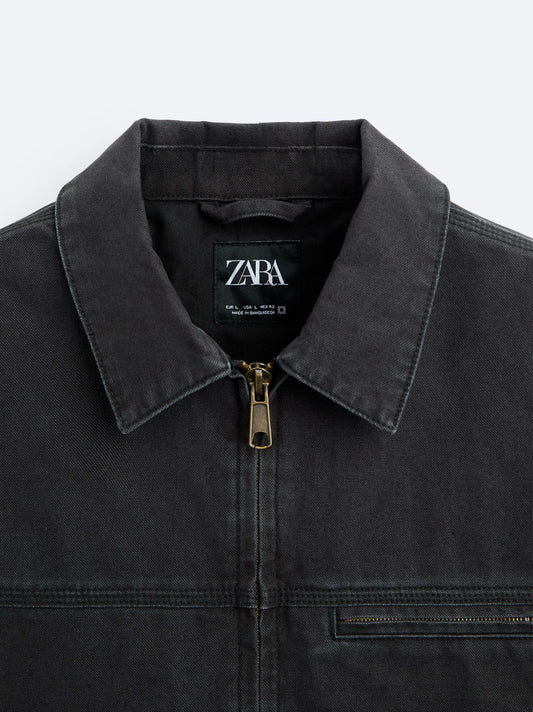 ZR Contrast Collar Bomber Black Jacket