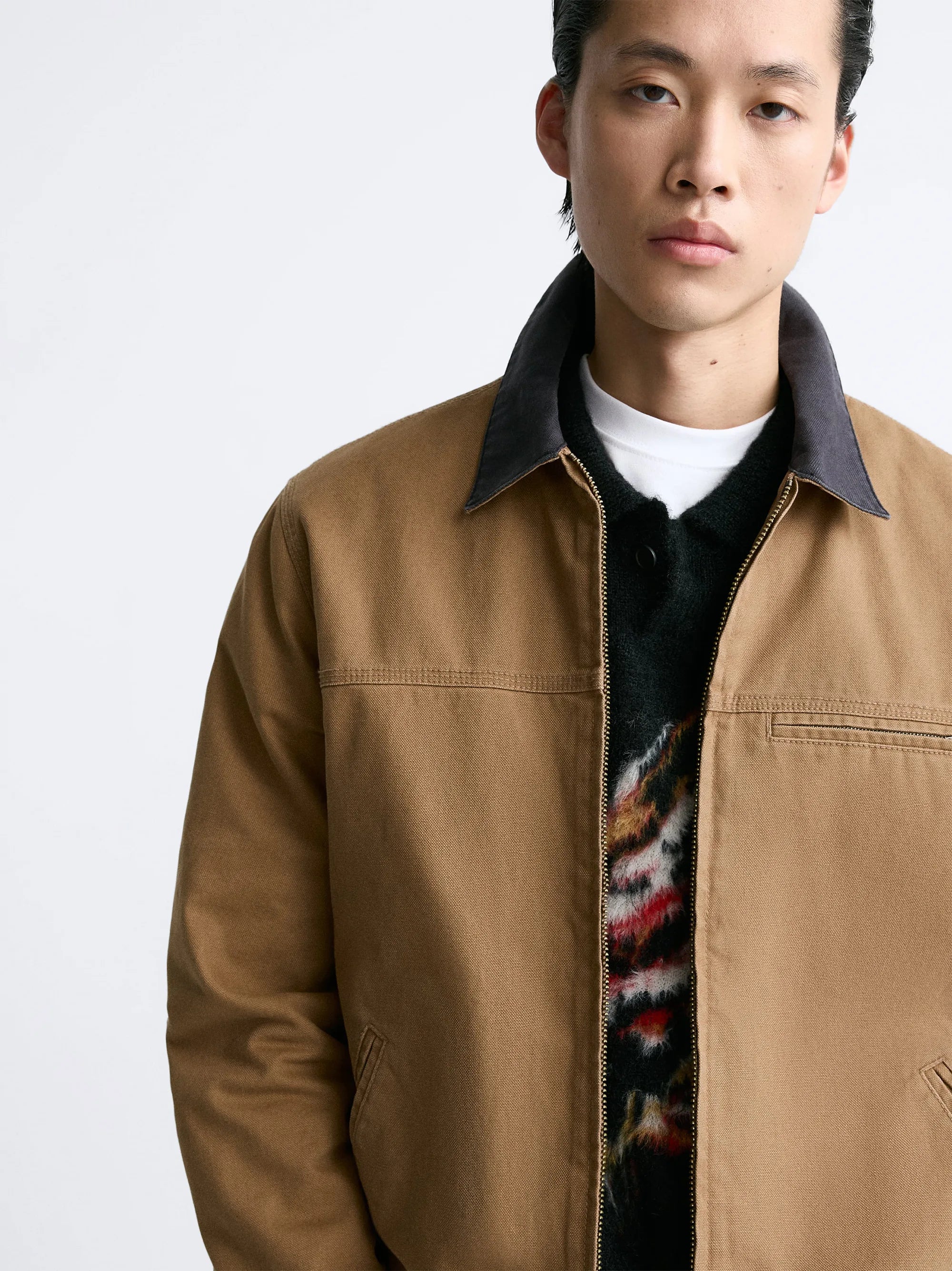 ZR Contrast Collar Bomber Camel Jacket