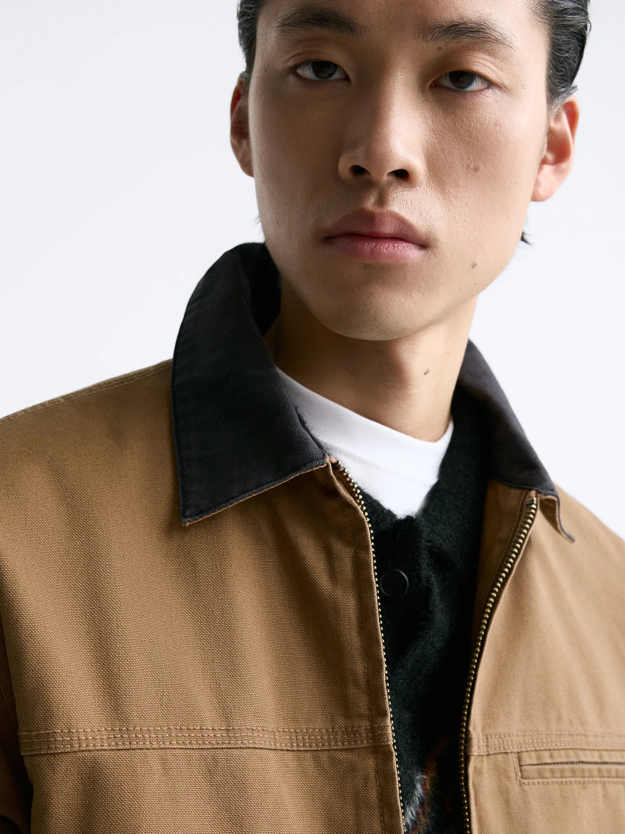 ZR Contrast Collar Bomber Camel Jacket