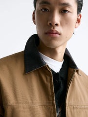 ZR Contrast Collar Bomber Camel Jacket