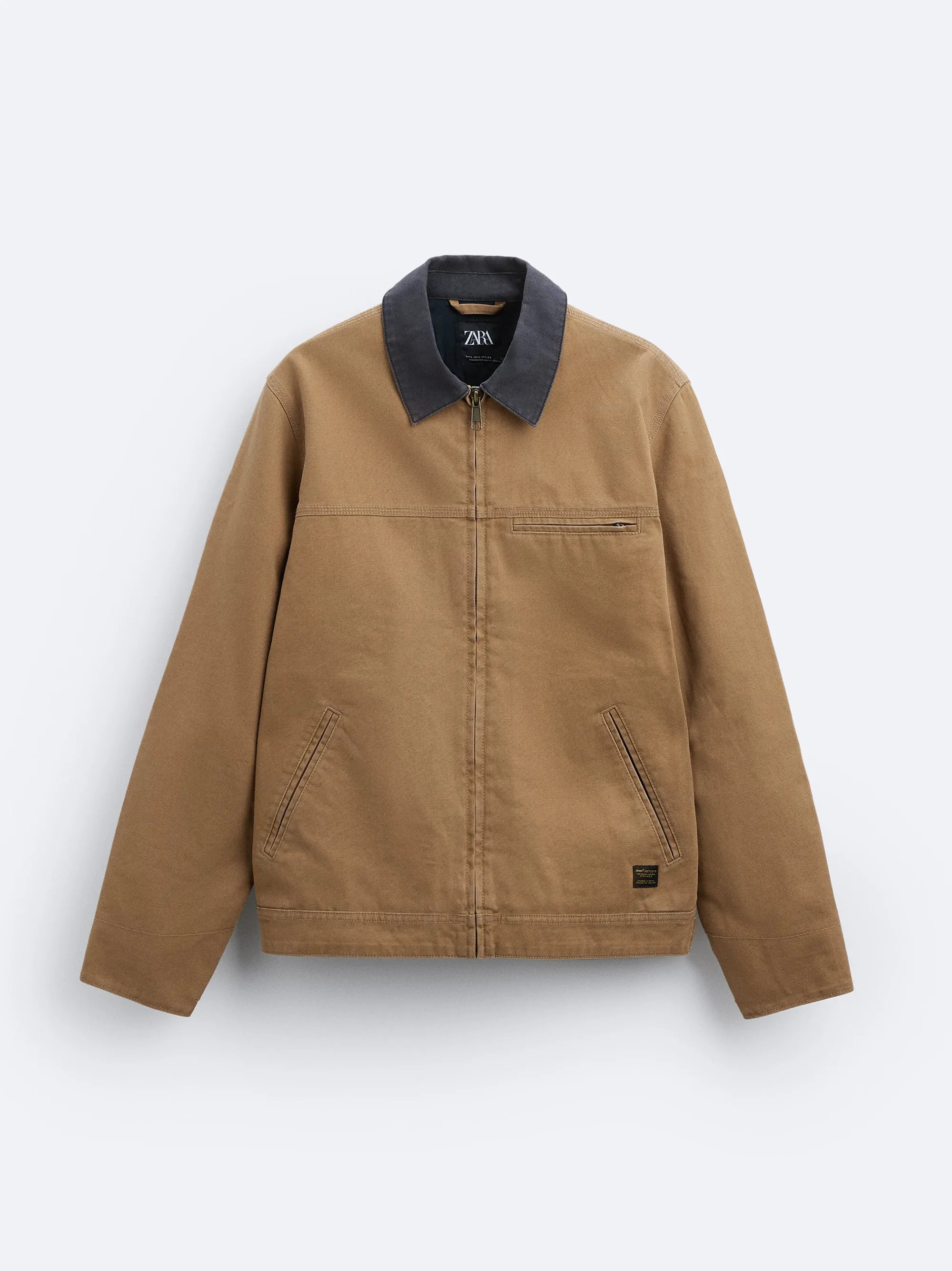 ZR Contrast Collar Bomber Camel Jacket