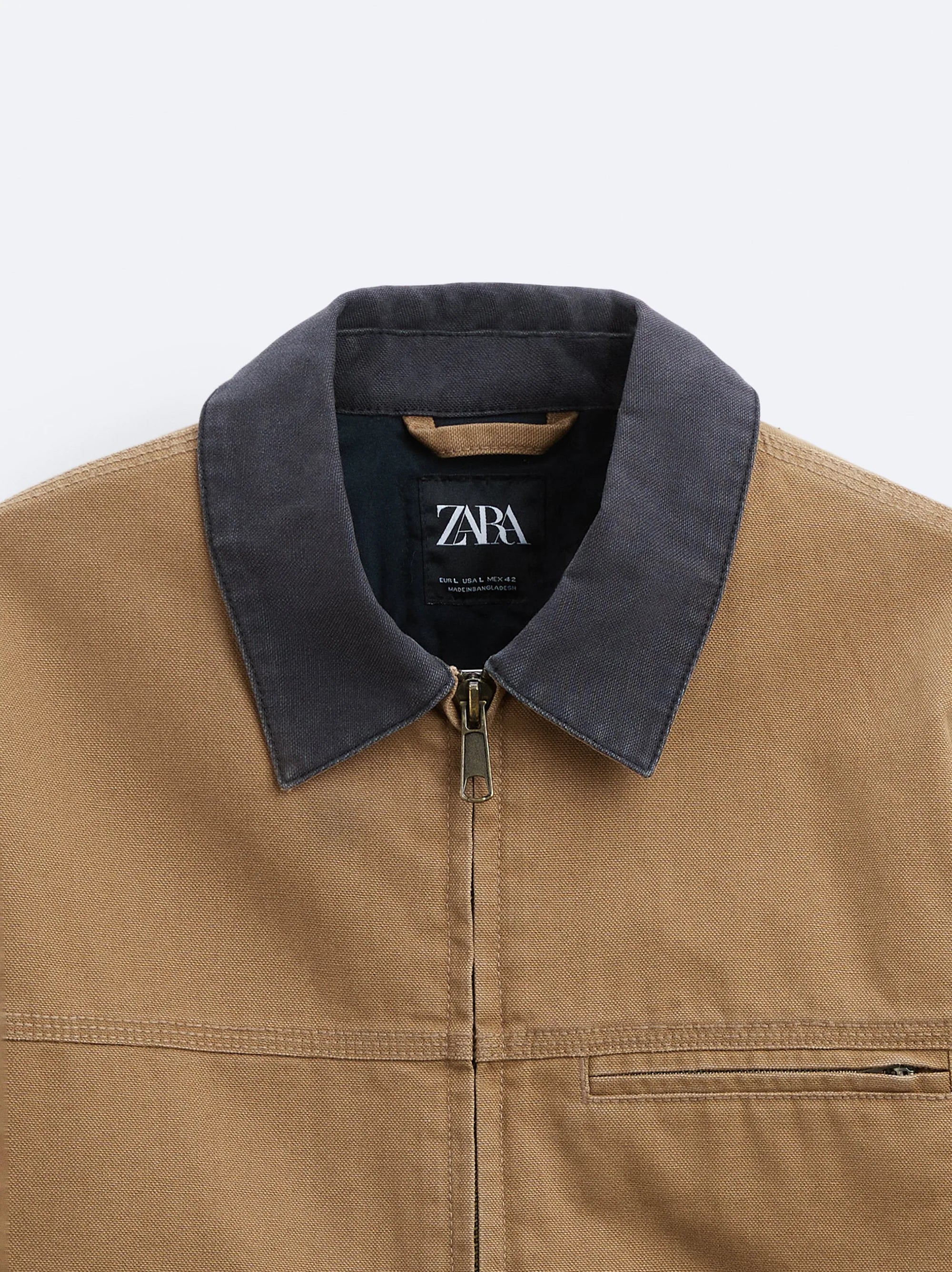 ZR Contrast Collar Bomber Camel Jacket