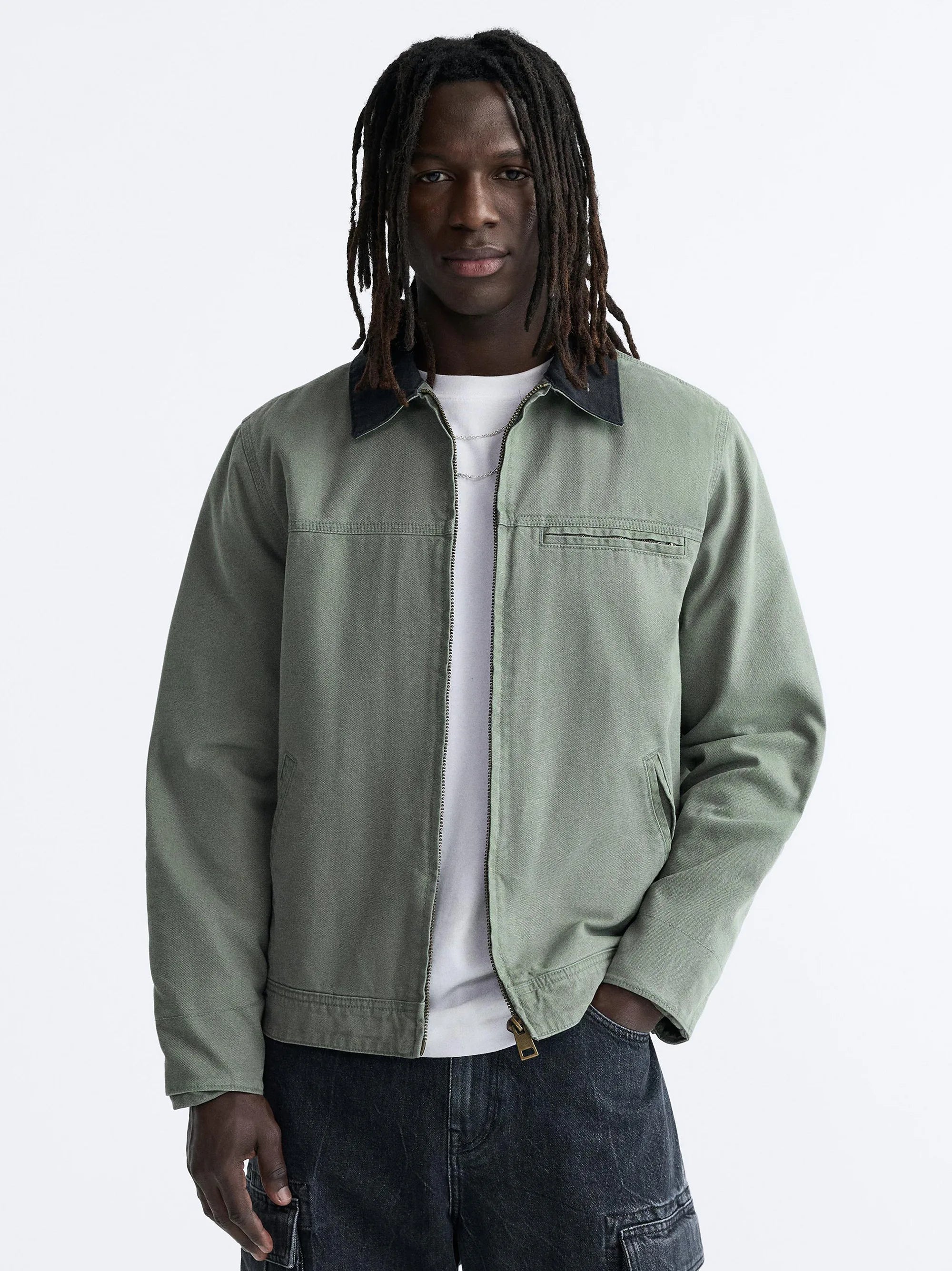 ZR Contrast Collar Bomber Light Green Jacket