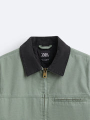 ZR Contrast Collar Bomber Light Green Jacket