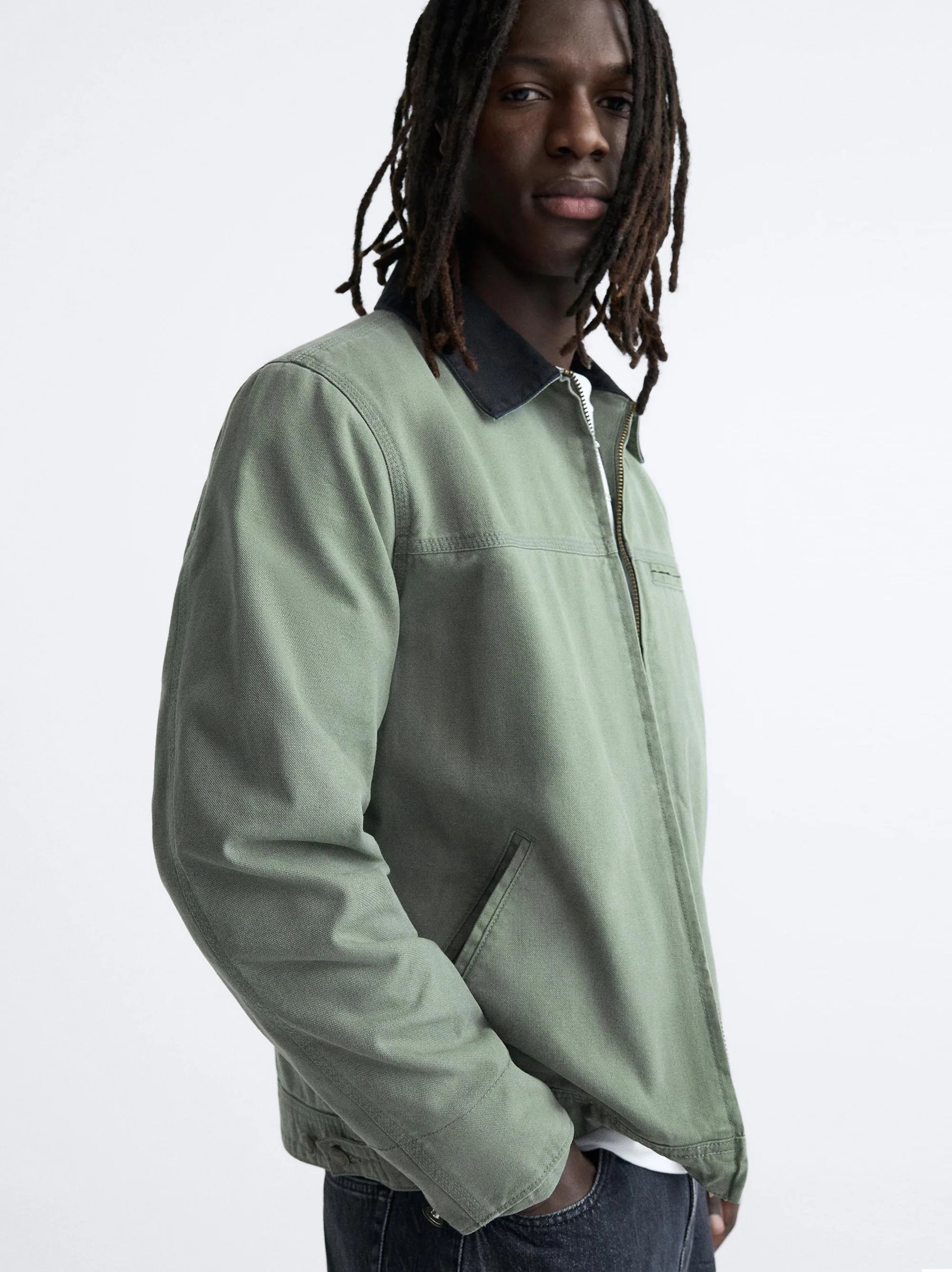 ZR Contrast Collar Bomber Light Green Jacket