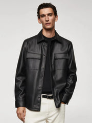 ZR Double Pocket Black Leather Jacket