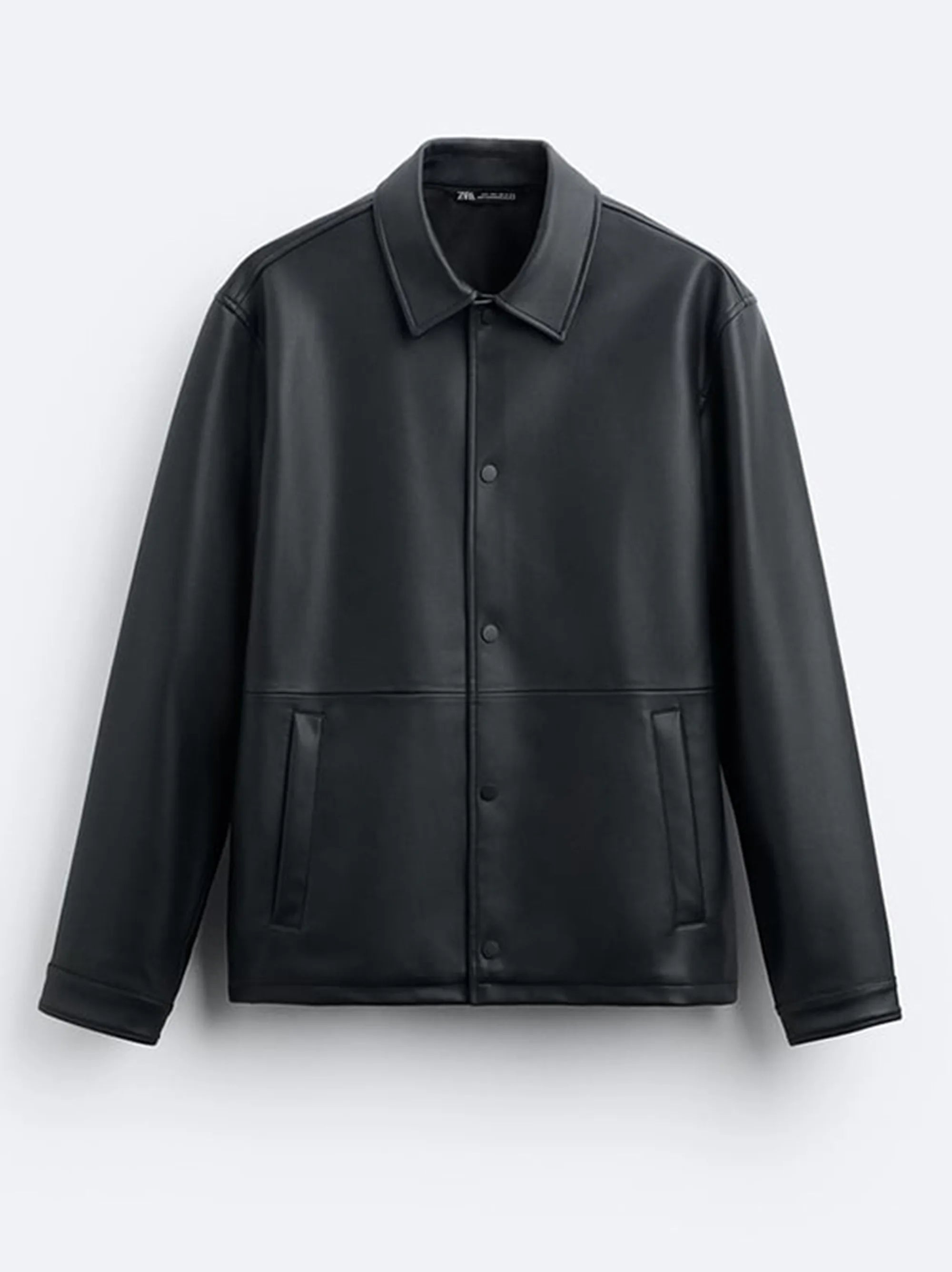 ZR Faux Leather Black Button Down Jacket