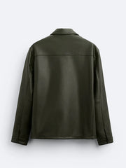 ZR Faux Leather Dark Green Button Down Jacket