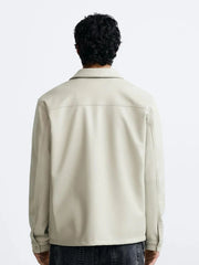 ZR Faux Leather Off White Button Down Jacket