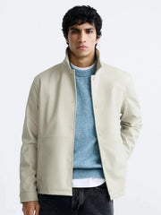 ZR Faux Leather Off White Button Down Jacket