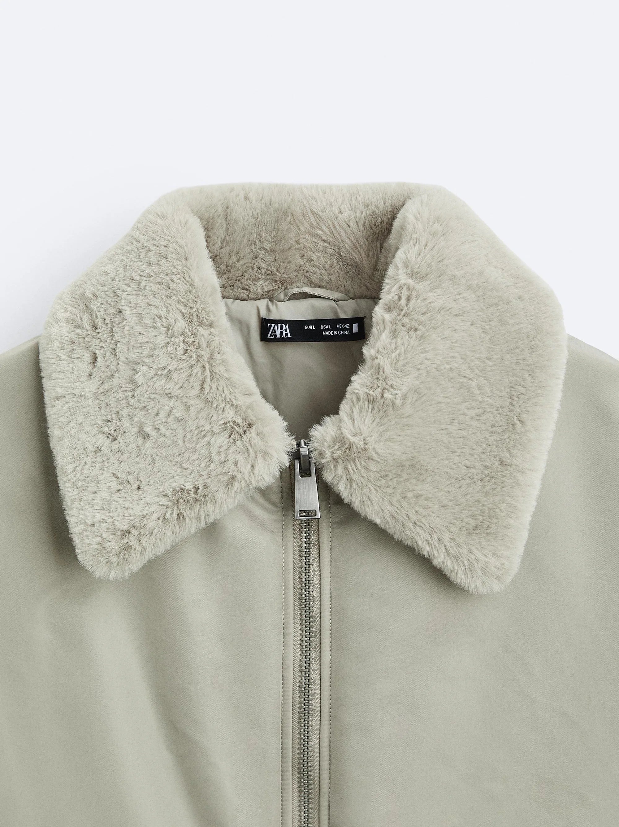 ZR Men's Sherpa Collar Beige Bomber Jacket