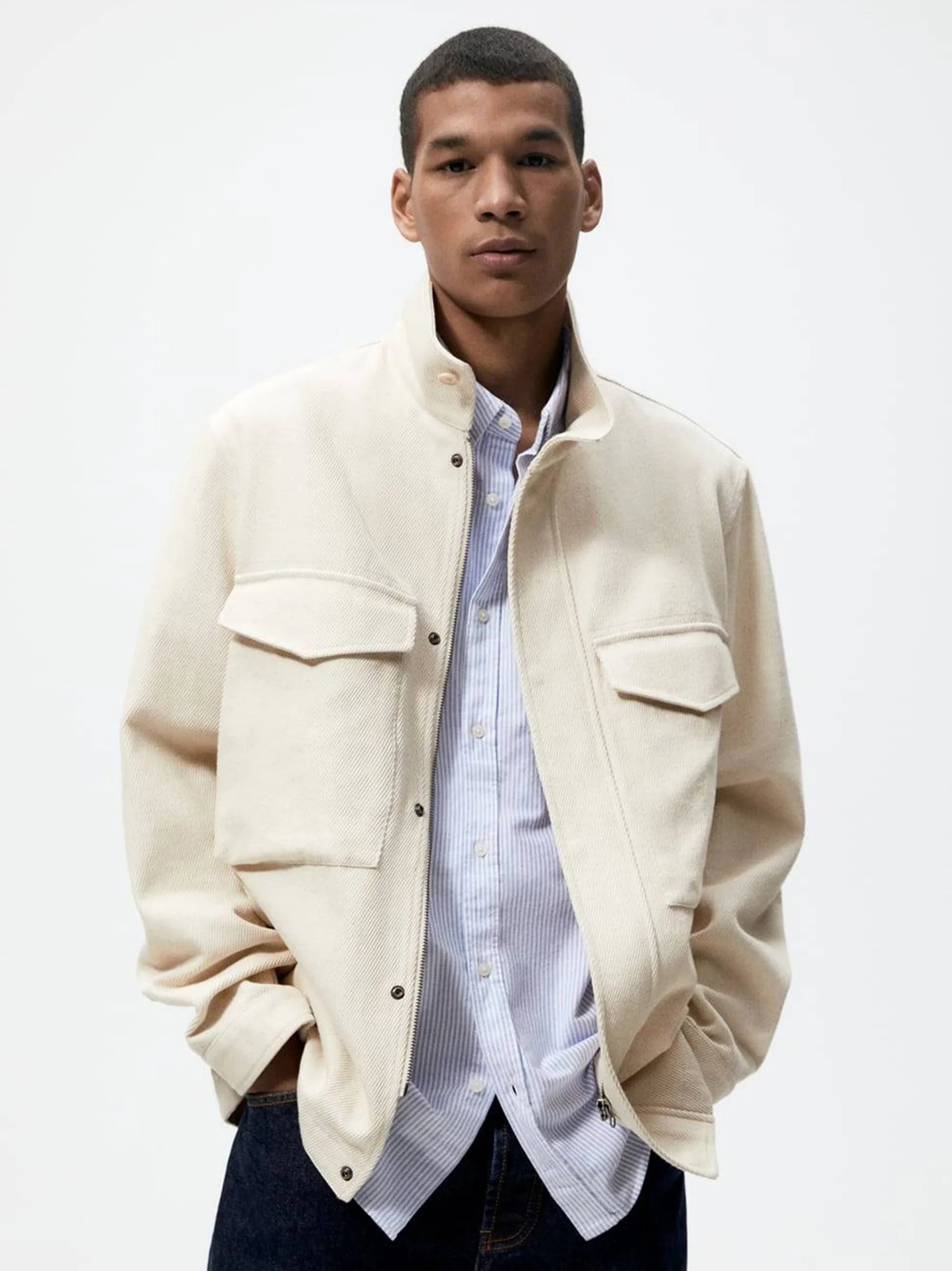 ZR men's white Textured Pocket jacket